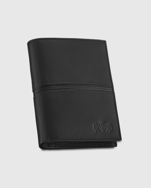 Czarny skórzany męski portfel pionowy RFID Secure ze skóry naturalnej licowej, Zagatto