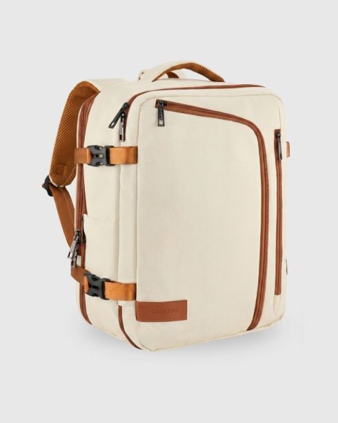 Beżowy plecak podróżny 40x30x20, poliester i nylon, Zagatto