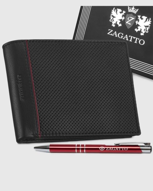 Czarny męski portfel skórzany poziomy RFID Secure ze skóry naturalnej licowej, Zagatto