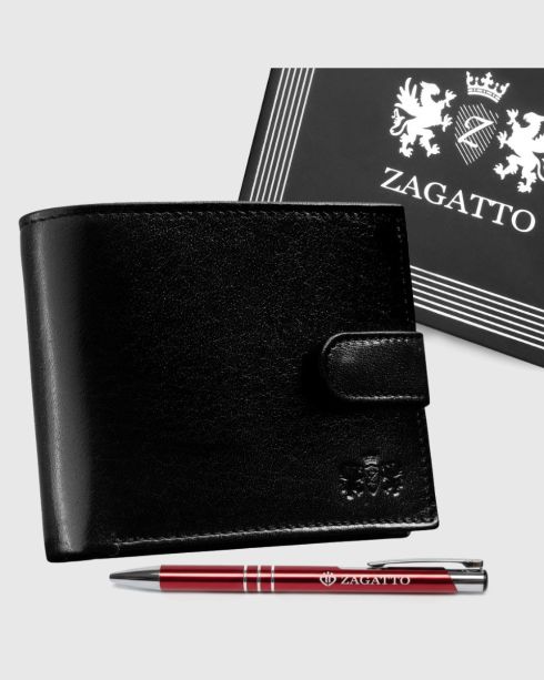 Czarny poziomy skórzany portfel męski RFID Secure, skóra naturalna licowa, Zagatto