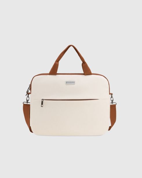 Beżowa elegancka torba na laptopa 15,6 cala, poliester i nylon, Zagatto