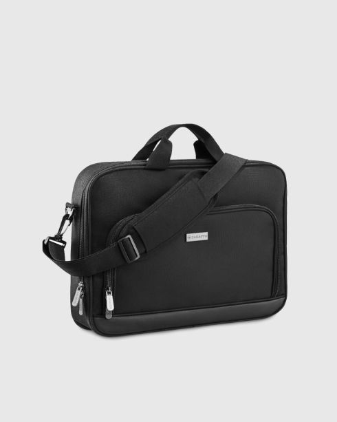 Czarna torba na laptopa 15,6 cala z mocowaniem na walizkę, usztywniana, poliester i nylon, Zagatto