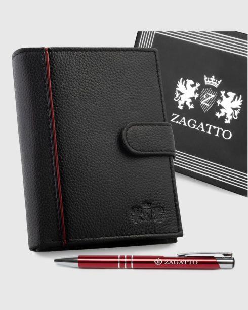 Czarny portfel męski pionowy skórzany z ochroną RFID, skóra naturalna licowa, Zagatto