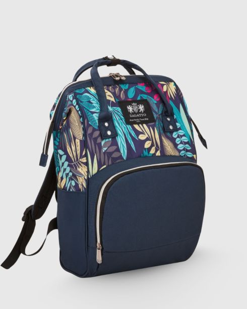 Niebieski plecak-torba do wózka spacerowego, poliester i nylon, Zagatto
