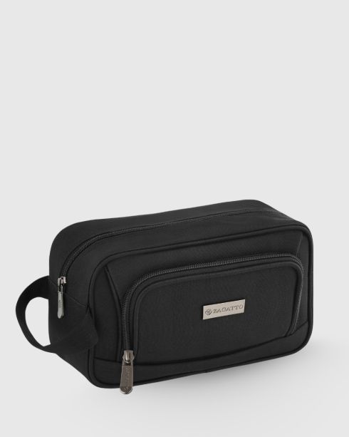 Czarna turystyczna kosmetyczka z przegródkami na suwak, poliester i nylon, Zagatto