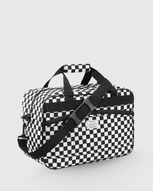 Czarna torba podróżna Ryanair we wzór szachownicy 40x20x25, poliester i nylon, Zagatto