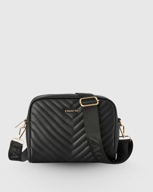Mała czarna torebka crossbody ze skóry ekologicznej, Zagatto