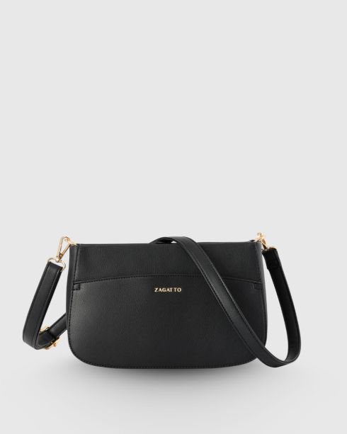 Czarna torebka crossbody ze skóry ekologicznej, Zagatto