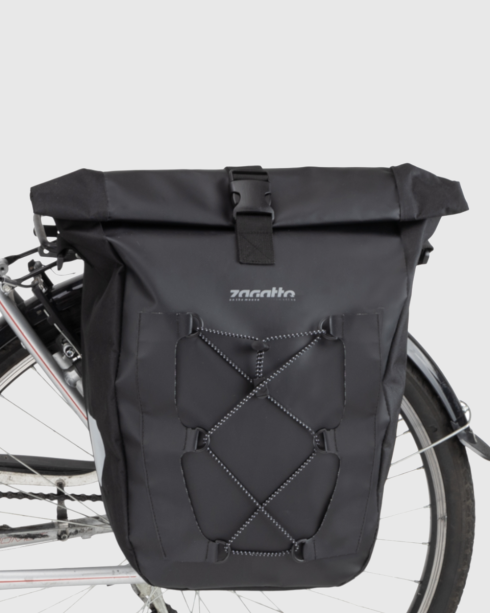 Czarna sakwa rowerowa na bagażnik, poliester i Cordura, Zagatto