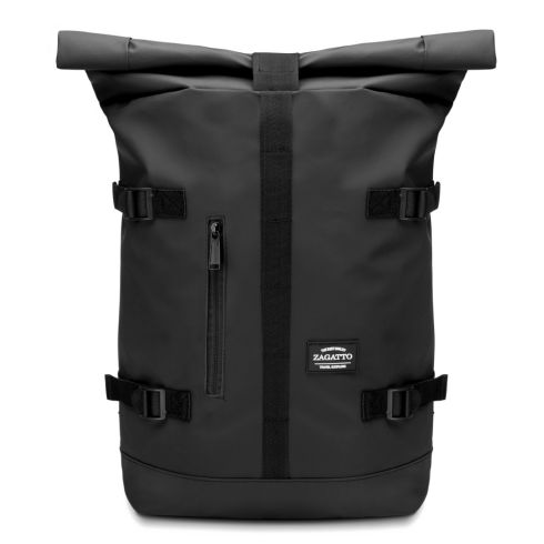 Czarny plecak rowerowy rolltop, poliester i nylon, Zagatto