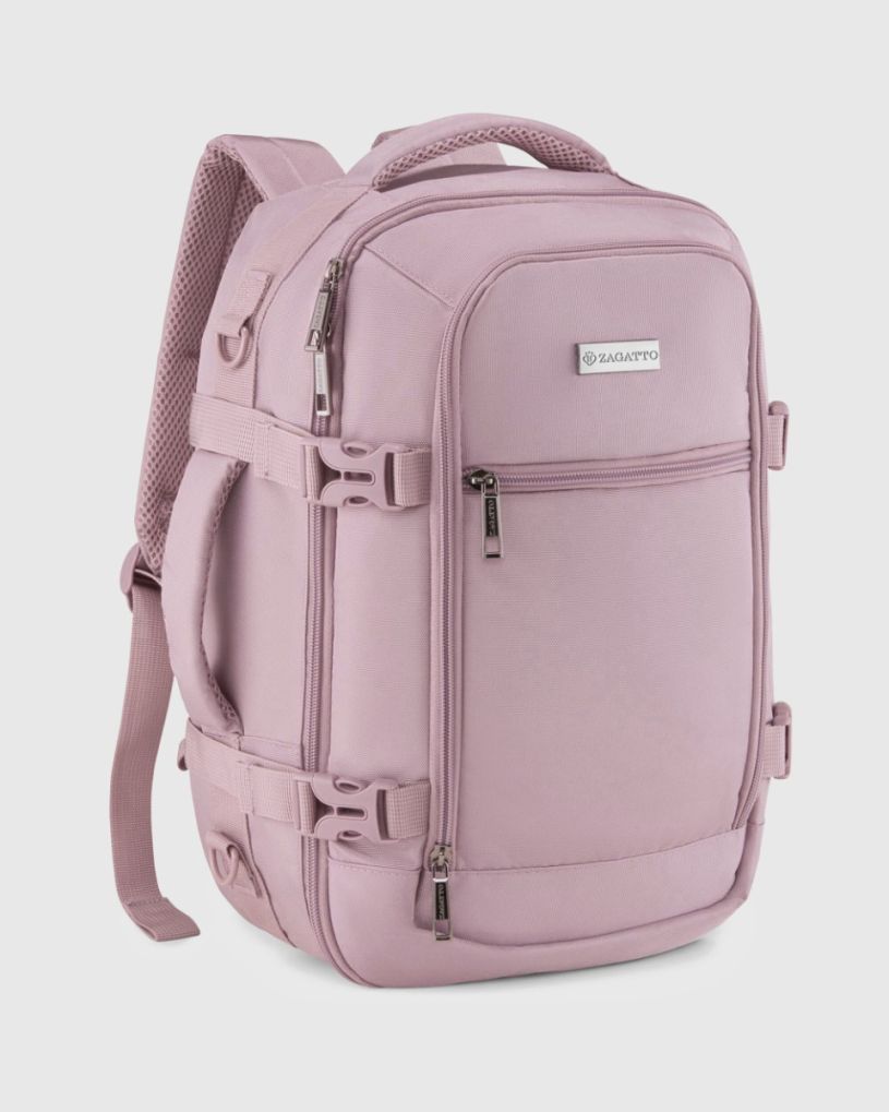 Plecak damski podróżny 40x25x20 w kolorze pudrowego różu, poliester i nylon, Zagatto – zdjęcie 2