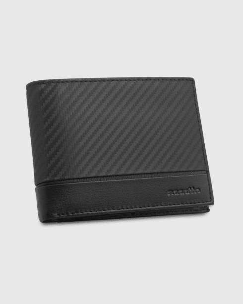 Czarny poziomy skórzany portfel męski carbon RFID Secure, skóra naturalna licowa, Zagatto