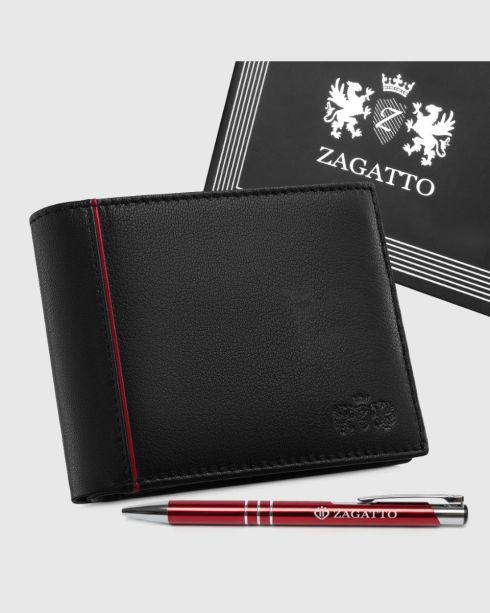 Czarny skórzany portfel męski poziomy RFID Secure, skóra naturalna licowa, Zagatto