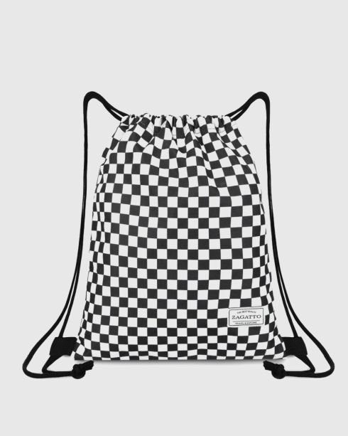 Czarny worek-plecak w szachownicę ZG709, poliester i nylon, Zagatto