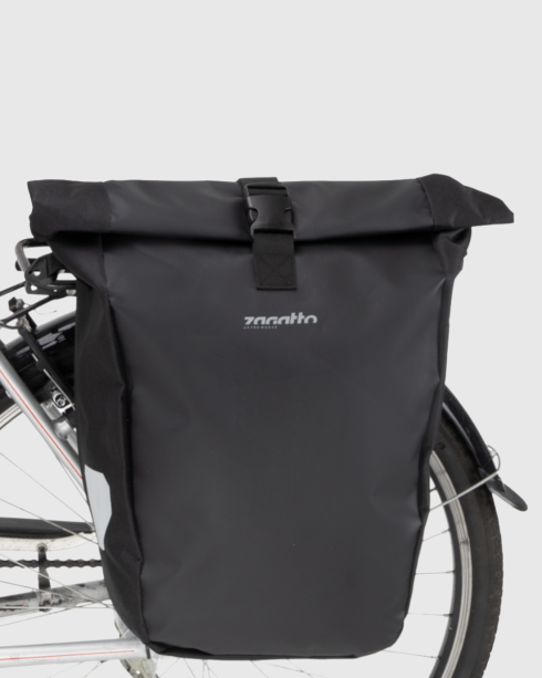 Czarna sakwa rowerowa boczna na bagażnik, poliester i Cordura, Zagatto