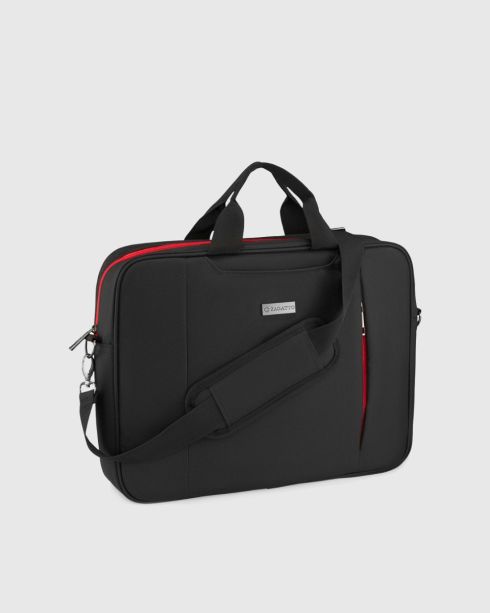 Czarna usztywniana torba na laptopa 15,6 cala, poliester nylon, Zagatto