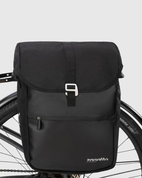 Czarna sakwa boczna na rower z odblaskami, poliester, nylon, Zagatto