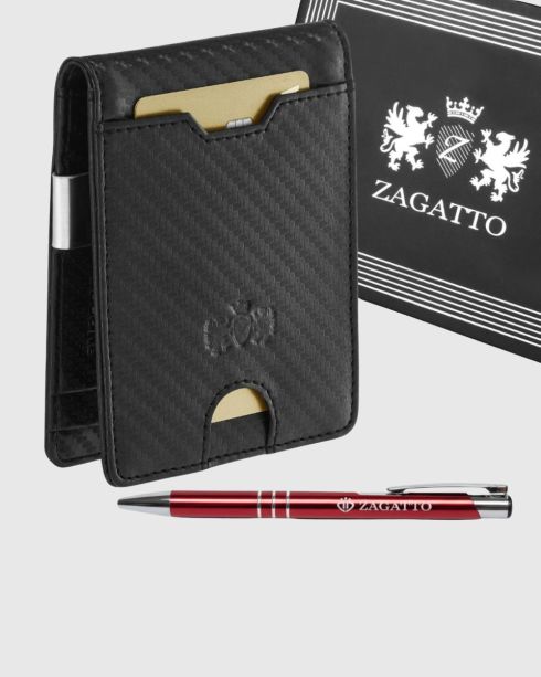 Portfel męski SLIM Zagatto Carbon ZG-X2-F7 BLACK - zdjęcie główne, karbonowy materiał