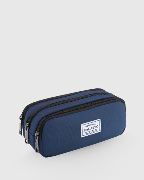 Granatowy trzykomorowy piórnik, nylon, Zagatto – zdjęcie 3