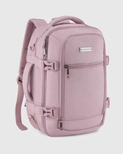 Plecak damski podróżny 40x25x20 w kolorze pudrowego różu, poliester i nylon, Zagatto