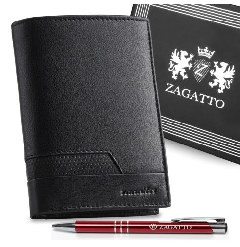 Portfel męski skórzany czarny pionowy ZG-N4-F6 RFID Secure - miniatura